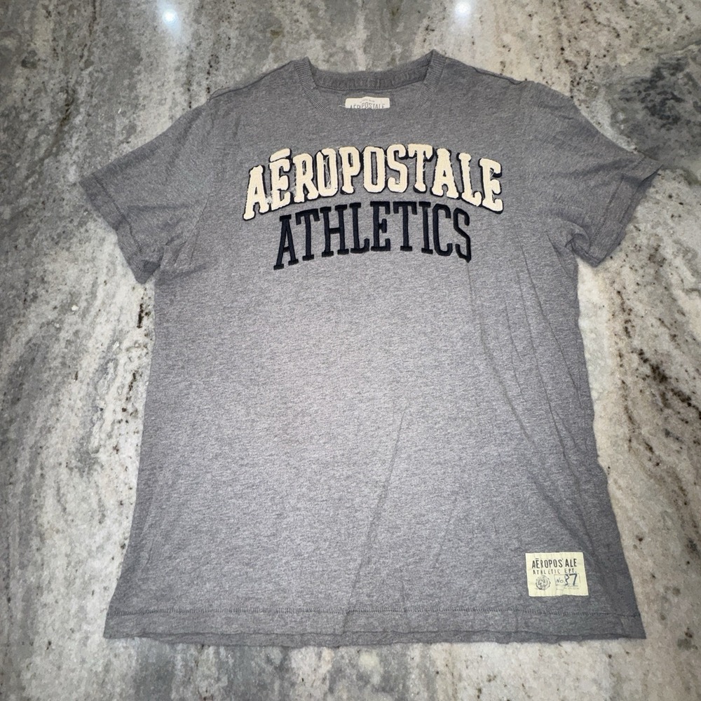 Aeropostale Gray T Shirt Logo Men's Sz XL Short Sleeve Y2K 2009 Distressed Prep